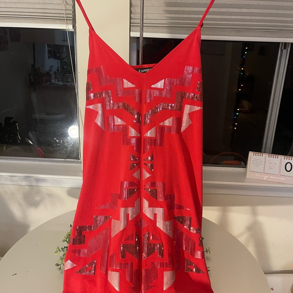 Express Vibrant Red Sequin Dress